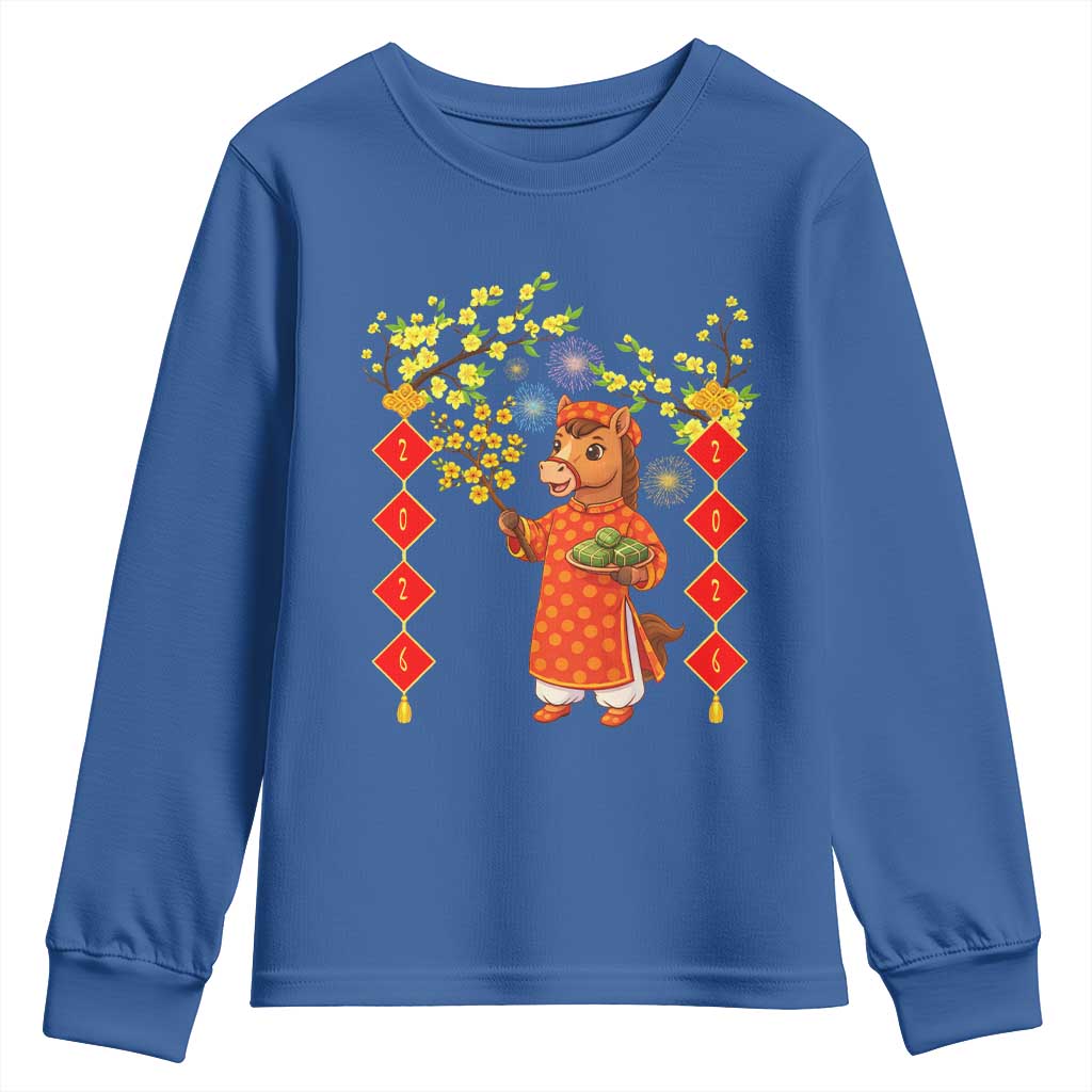 Funny Tet Holiday Youth Sweatshirt Cute Horse In Ao Dai TS12 Royal Blue Print Your Wear