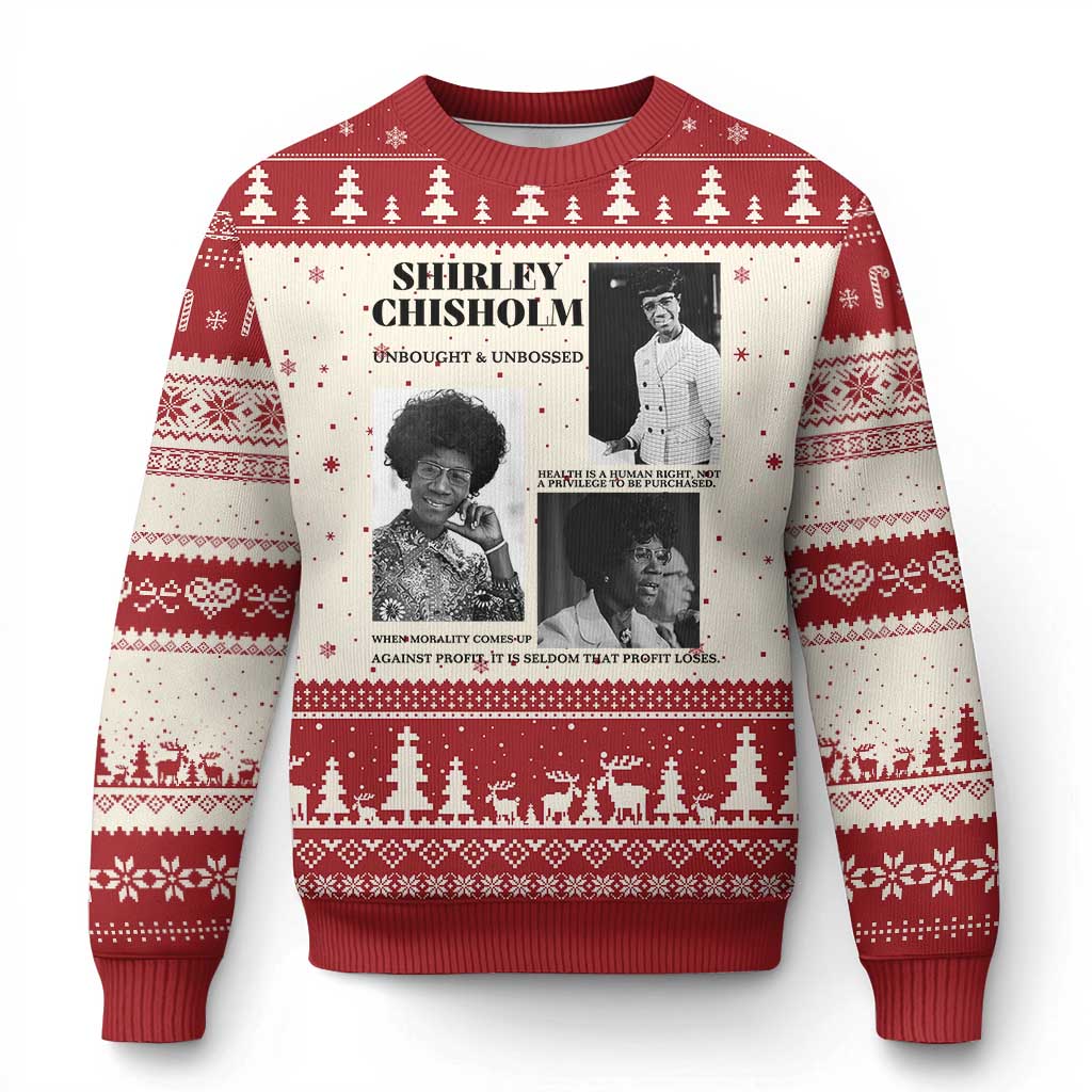 Shirley Chisholm Unbought And Unbossed Ugly Christmas Sweater Vintage Feminist Poster TS12 Beige Red Print Your Wear