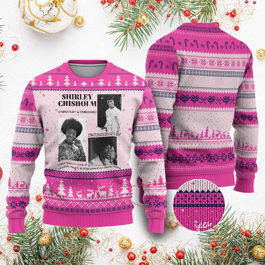 Shirley Chisholm Unbought And Unbossed Ugly Christmas Sweater Vintage Feminist Poster TS12 Hot Pink Print Your Wear