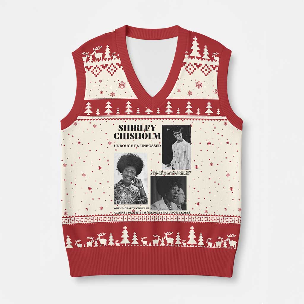 Shirley Chisholm Unbought And Unbossed V-Neck Knit Sweater Vest Vintage Feminist Poster TS12 Beige Red Print Your Wear