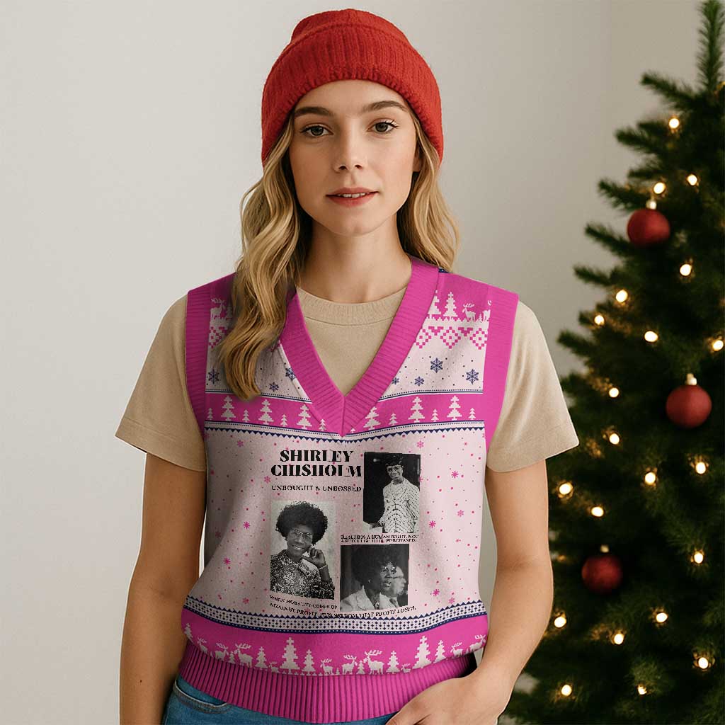 Shirley Chisholm Unbought And Unbossed V-Neck Knit Sweater Vest Vintage Feminist Poster TS12 Hot Pink Print Your Wear
