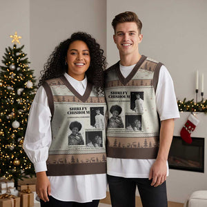 Shirley Chisholm Unbought And Unbossed V-Neck Knit Sweater Vest Vintage Feminist Poster TS12 Mocha Mousse Print Your Wear