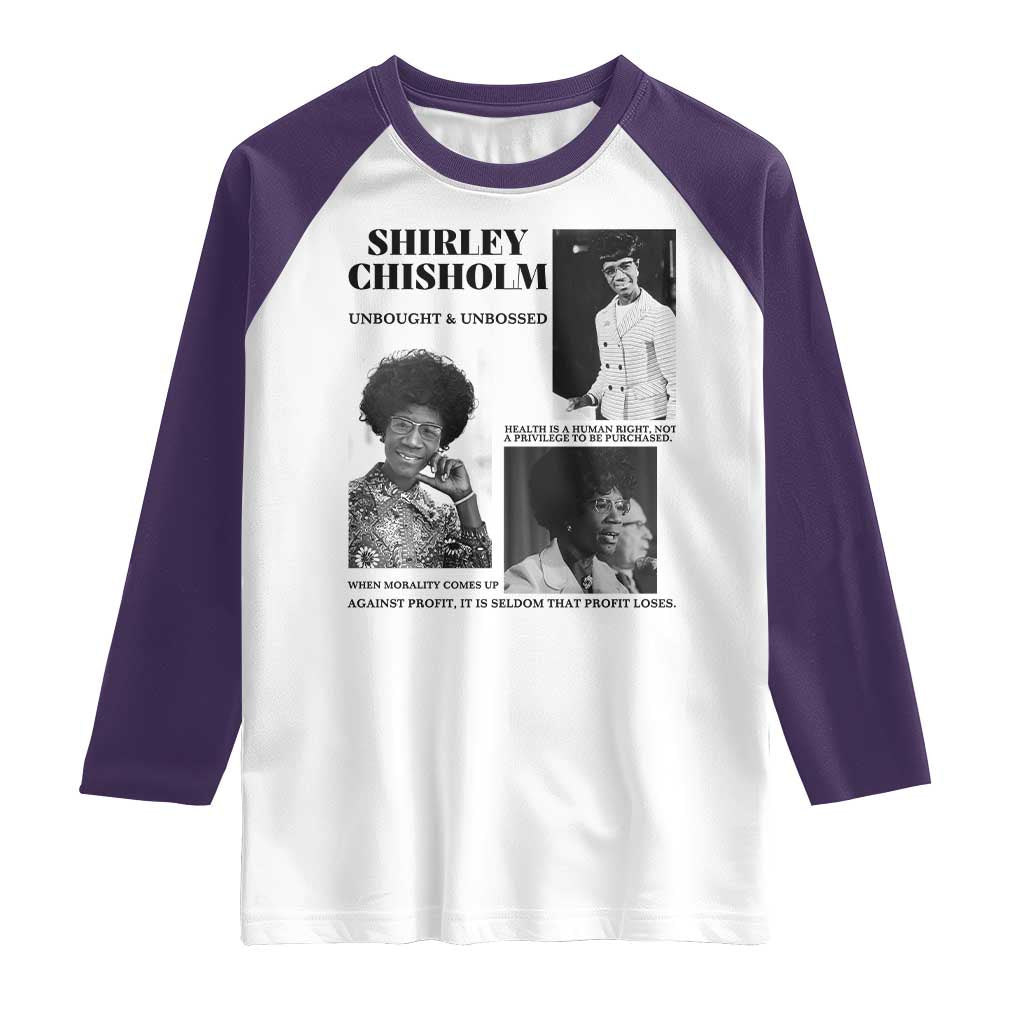 Shirley Chisholm Unbought And Unbossed Raglan Shirt Vintage Feminist Poster TS12 White Purple Print Your Wear