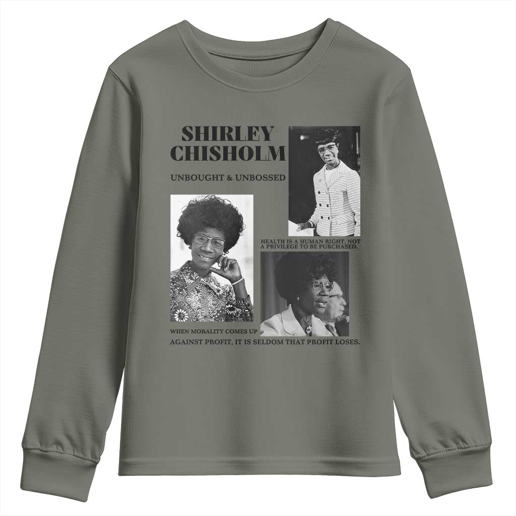 Shirley Chisholm Unbought And Unbossed Youth Sweatshirt Vintage Feminist Poster TS12 Military Green Print Your Wear