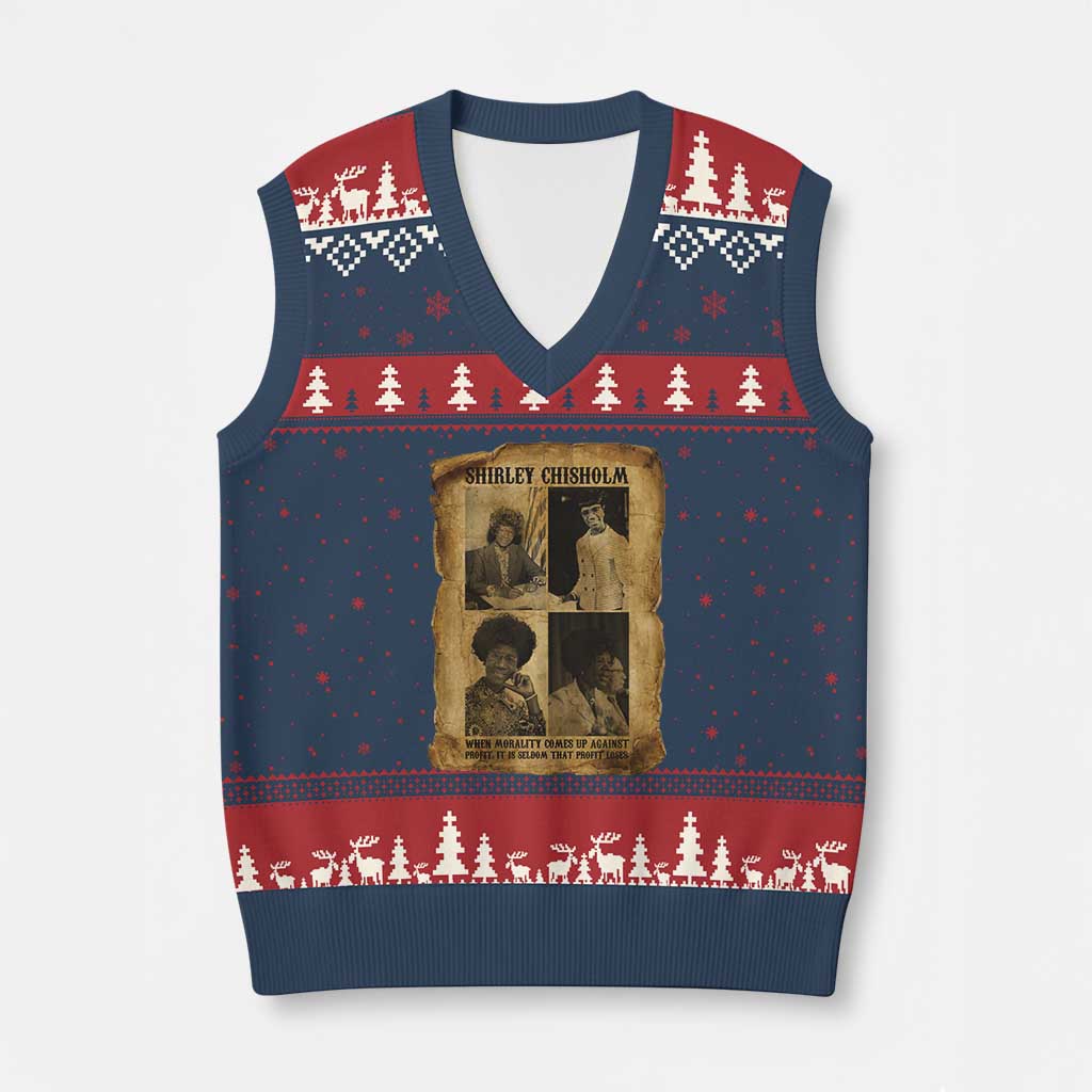 Vintage Shirley Chisholm V-Neck Knit Sweater Vest When Morality Meets Profit Quote TS12 Navy Red Print Your Wear