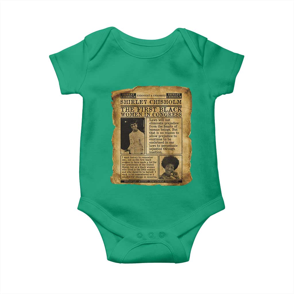 Vintage Newspaper Shirley Chisholm Baby Onesie First Black Woman In Congress TS12 Irish Green Print Your Wear
