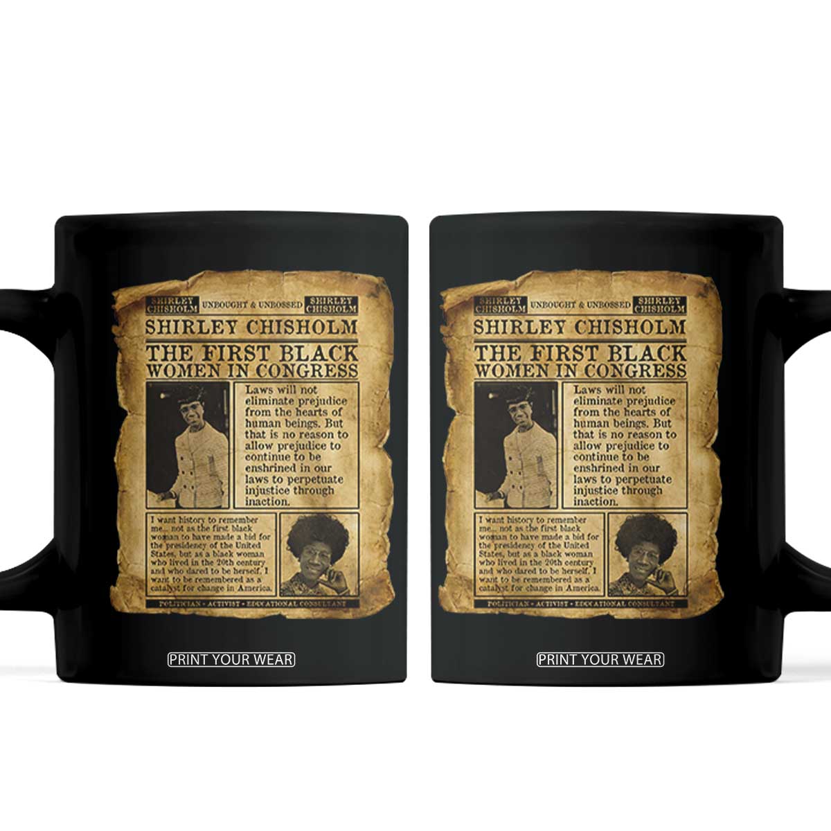 Vintage Newspaper Shirley Chisholm Coffee Mug First Black Woman In Congress TS12 Black Print Your Wear