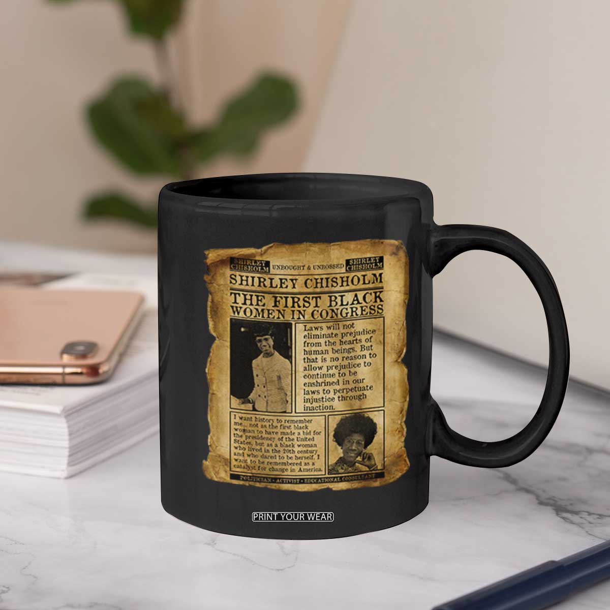 Vintage Newspaper Shirley Chisholm Coffee Mug First Black Woman In Congress TS12 Print Your Wear