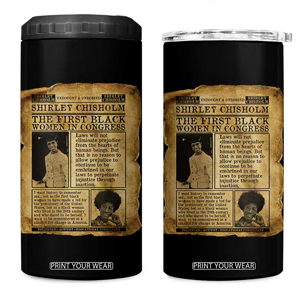 Vintage Newspaper Shirley Chisholm 4 in 1 Can Cooler Tumbler First Black Woman In Congress TS12 One Size: 16 oz Black Print Your Wear