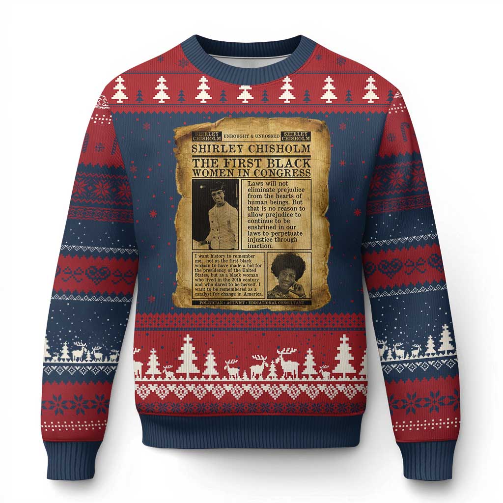 Vintage Newspaper Shirley Chisholm Ugly Christmas Sweater First Black Woman In Congress TS12 Navy Red Print Your Wear