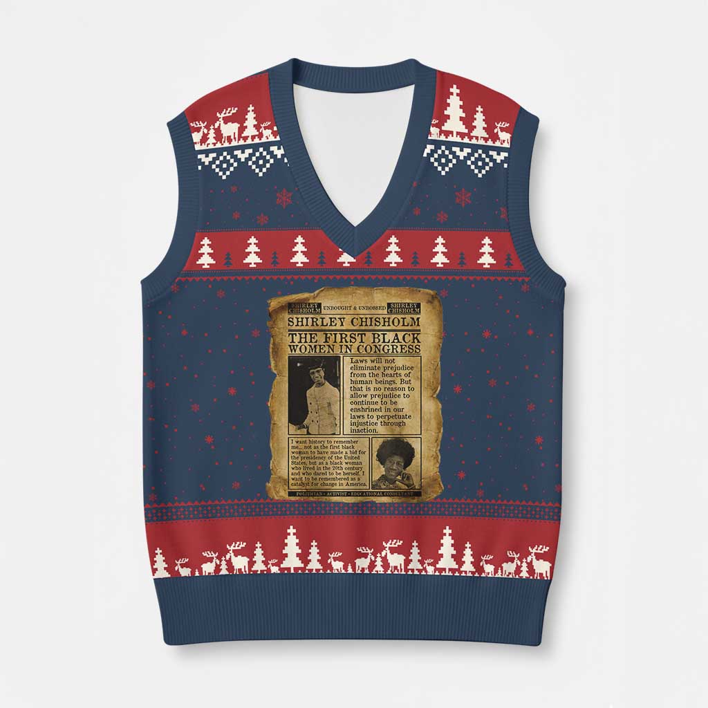 Vintage Newspaper Shirley Chisholm V-Neck Knit Sweater Vest First Black Woman In Congress TS12 Navy Red Print Your Wear