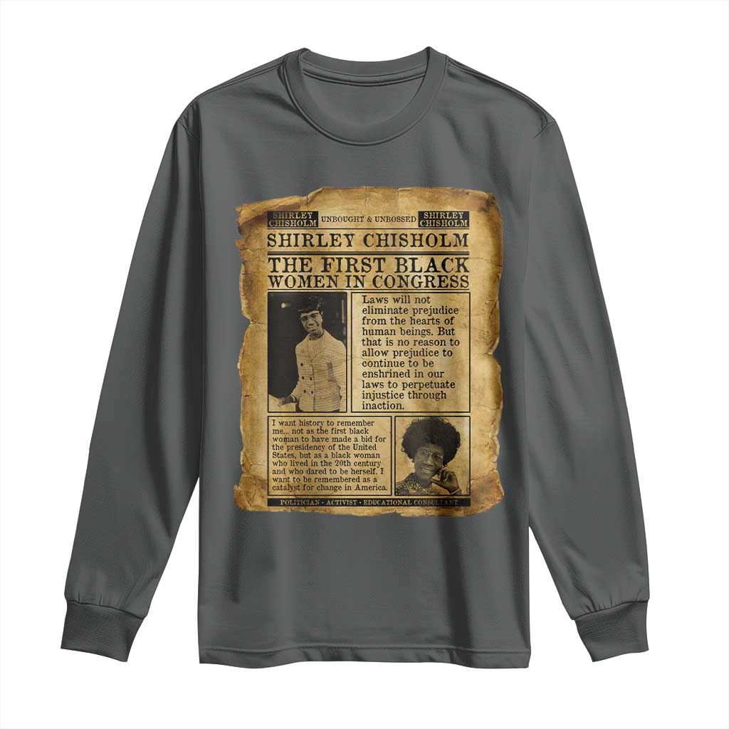 Vintage Newspaper Shirley Chisholm Long Sleeve Shirt First Black Woman In Congress TS12 Dark Heather Print Your Wear