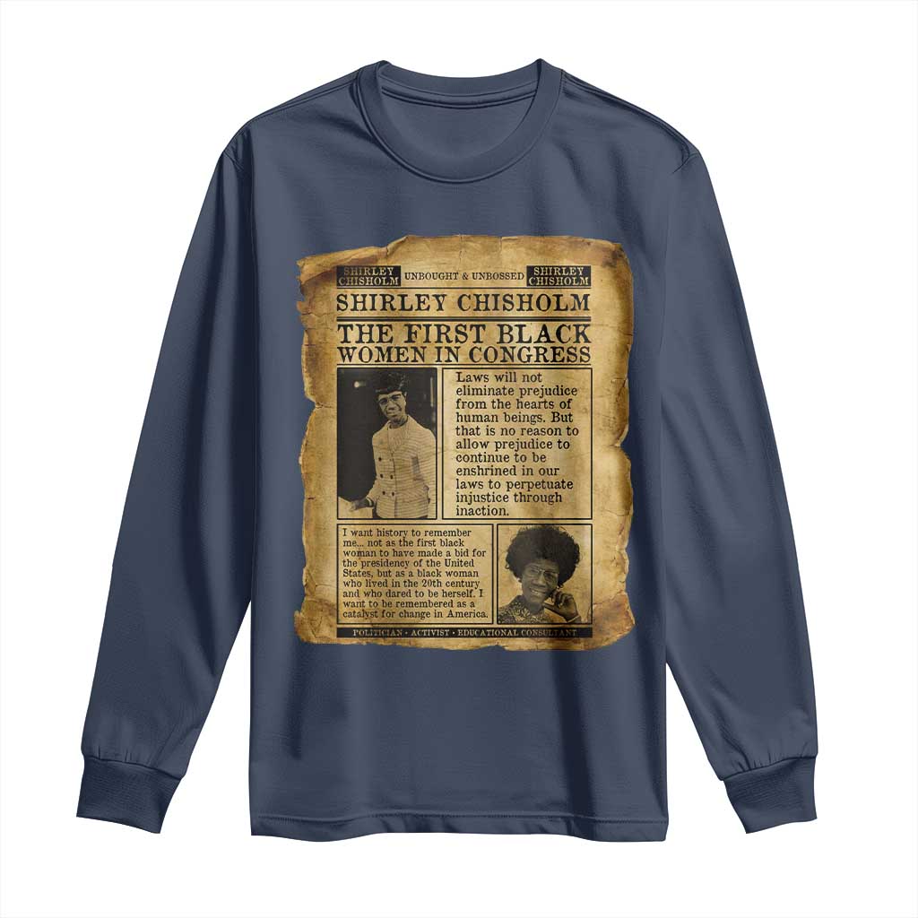 Vintage Newspaper Shirley Chisholm Long Sleeve Shirt First Black Woman In Congress TS12 Navy Print Your Wear