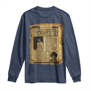 Vintage Newspaper Shirley Chisholm Long Sleeve Shirt First Black Woman In Congress TS12 Navy Print Your Wear