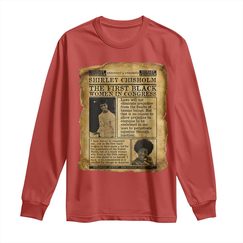 Vintage Newspaper Shirley Chisholm Long Sleeve Shirt First Black Woman In Congress TS12 Red Print Your Wear