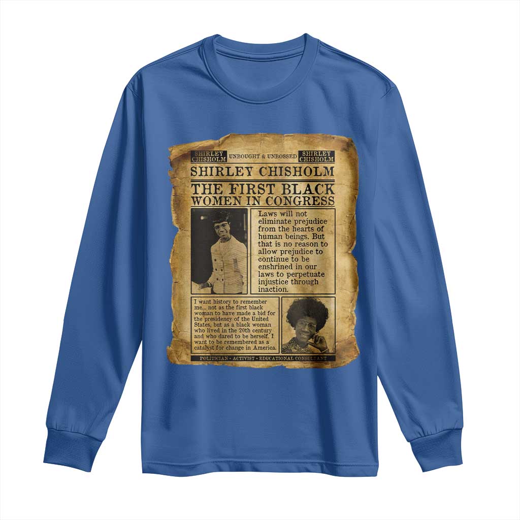 Vintage Newspaper Shirley Chisholm Long Sleeve Shirt First Black Woman In Congress TS12 Royal Blue Print Your Wear