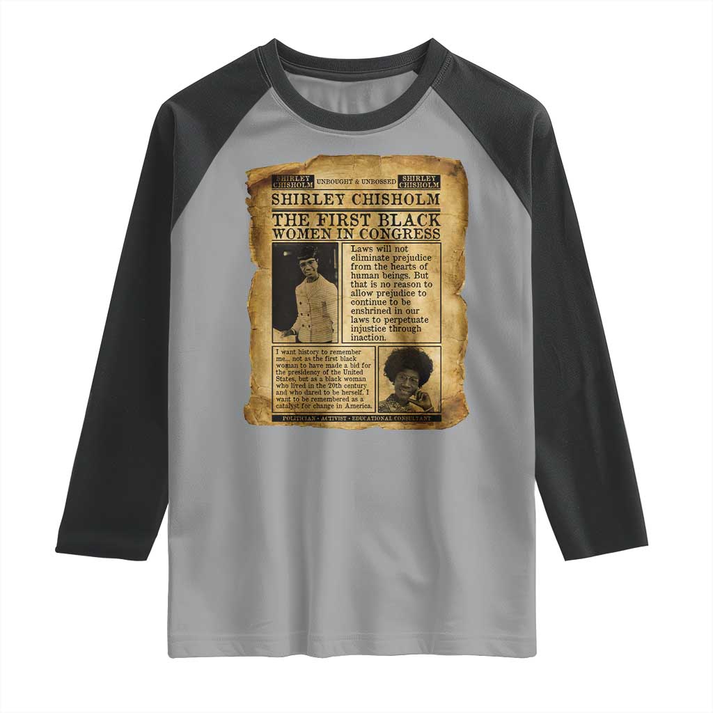 Vintage Newspaper Shirley Chisholm Raglan Shirt First Black Woman In Congress TS12 Sport Gray Black Print Your Wear