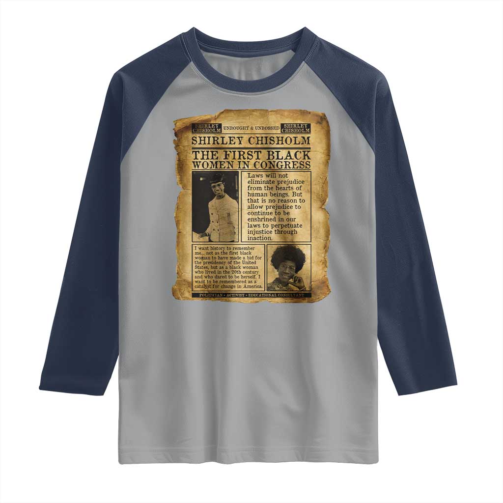 Vintage Newspaper Shirley Chisholm Raglan Shirt First Black Woman In Congress TS12 Sport Gray Navy Print Your Wear