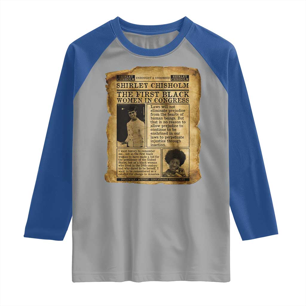 Vintage Newspaper Shirley Chisholm Raglan Shirt First Black Woman In Congress TS12 Sport Gray Royal Print Your Wear