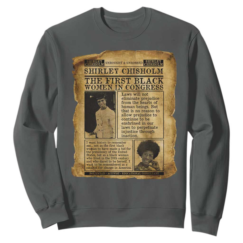 Vintage Newspaper Shirley Chisholm Sweatshirt First Black Woman In Congress TS12 Dark Heather Print Your Wear