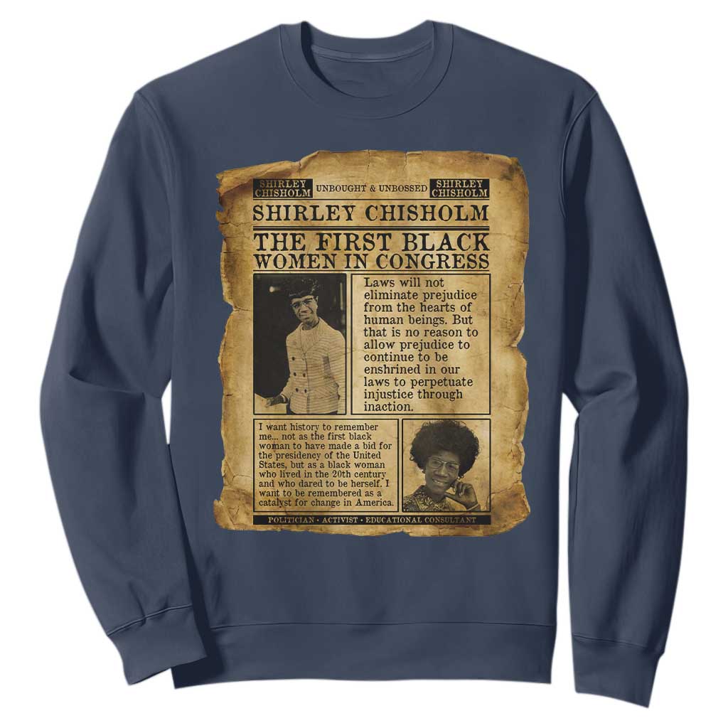 Vintage Newspaper Shirley Chisholm Sweatshirt First Black Woman In Congress TS12 Navy Print Your Wear