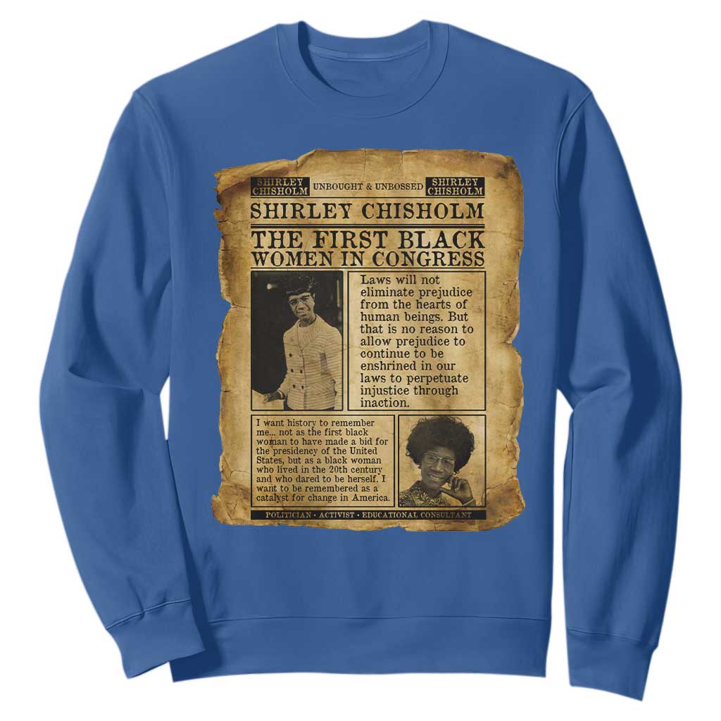 Vintage Newspaper Shirley Chisholm Sweatshirt First Black Woman In Congress TS12 Royal Blue Print Your Wear