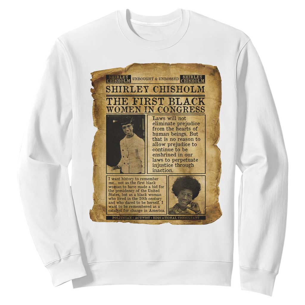 Vintage Newspaper Shirley Chisholm Sweatshirt First Black Woman In Congress TS12 White Print Your Wear