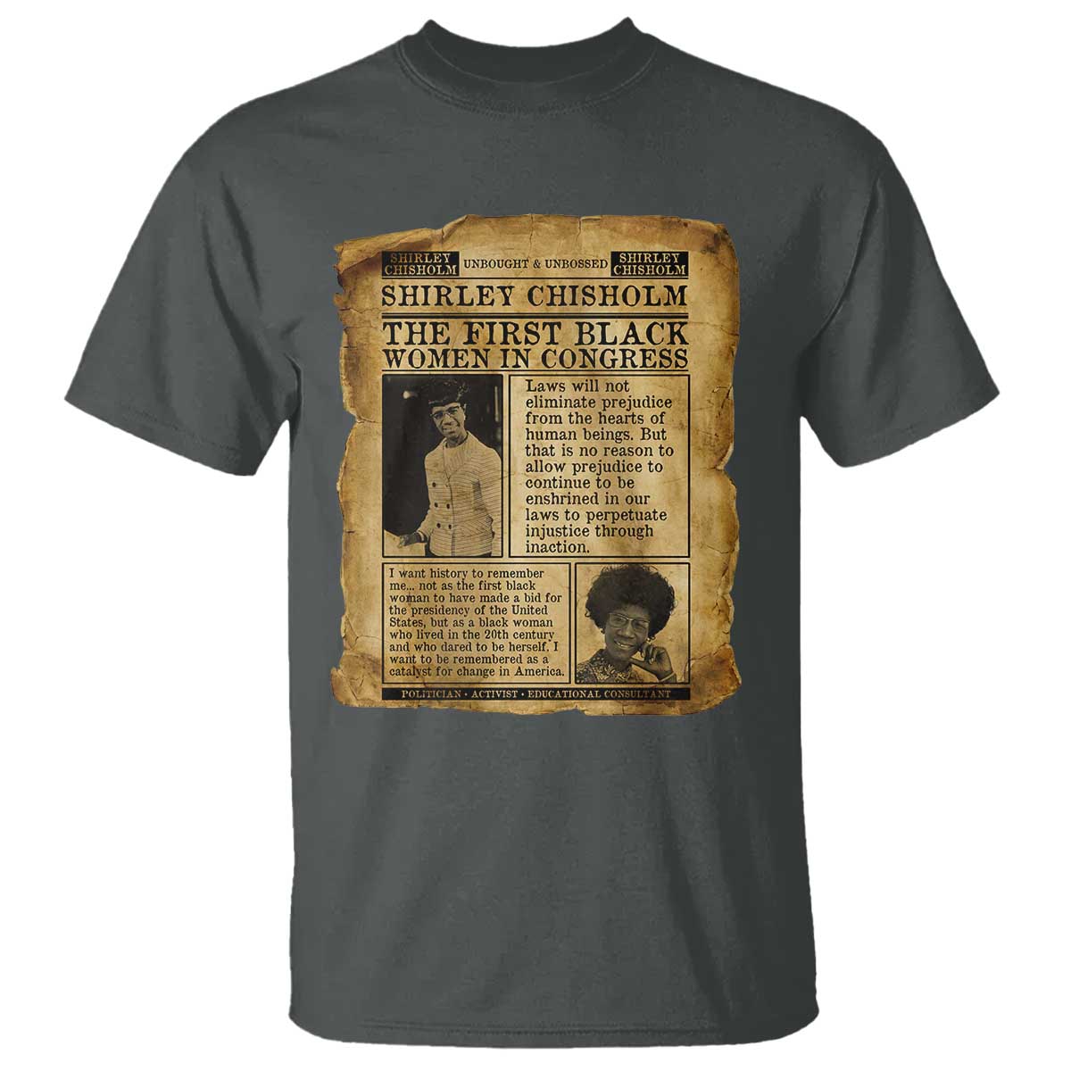 Vintage Newspaper Shirley Chisholm T Shirt First Black Woman In Congress TS12 Dark Heather Print Your Wear