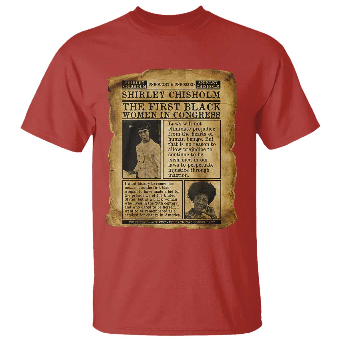 Vintage Newspaper Shirley Chisholm T Shirt First Black Woman In Congress TS12 Red Print Your Wear