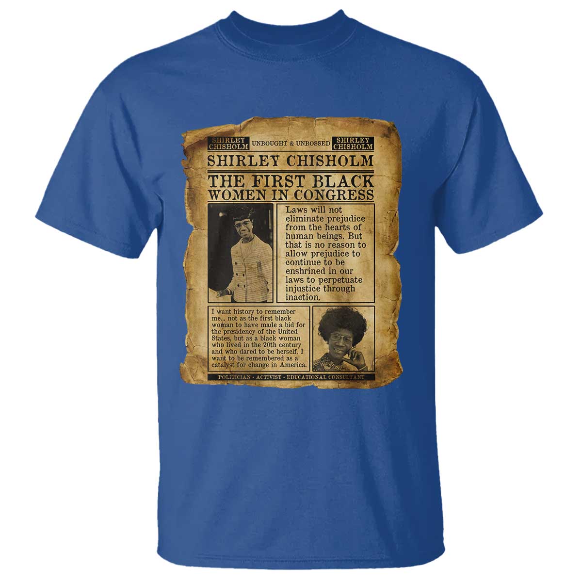 Vintage Newspaper Shirley Chisholm T Shirt First Black Woman In Congress TS12 Royal Blue Print Your Wear