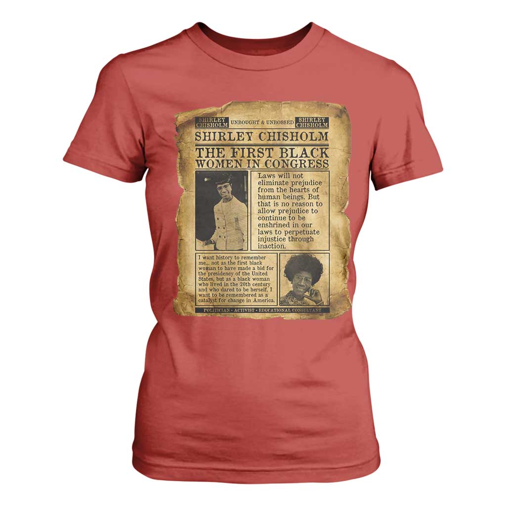 Vintage Newspaper Shirley Chisholm T Shirt For Women First Black Woman In Congress TS12 Red Print Your Wear