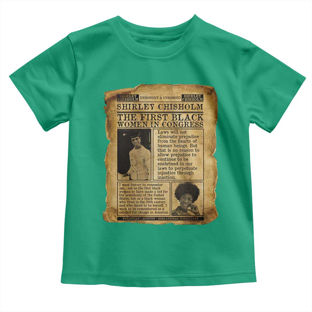 Vintage Newspaper Shirley Chisholm Toddler T Shirt First Black Woman In Congress TS12 Irish Green Print Your Wear