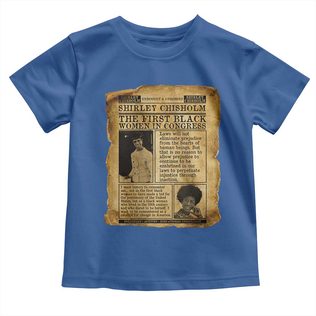 Vintage Newspaper Shirley Chisholm Toddler T Shirt First Black Woman In Congress TS12 Royal Blue Print Your Wear