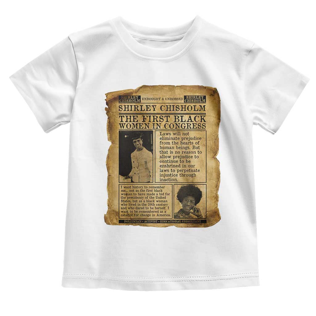 Vintage Newspaper Shirley Chisholm Toddler T Shirt First Black Woman In Congress TS12 White Print Your Wear