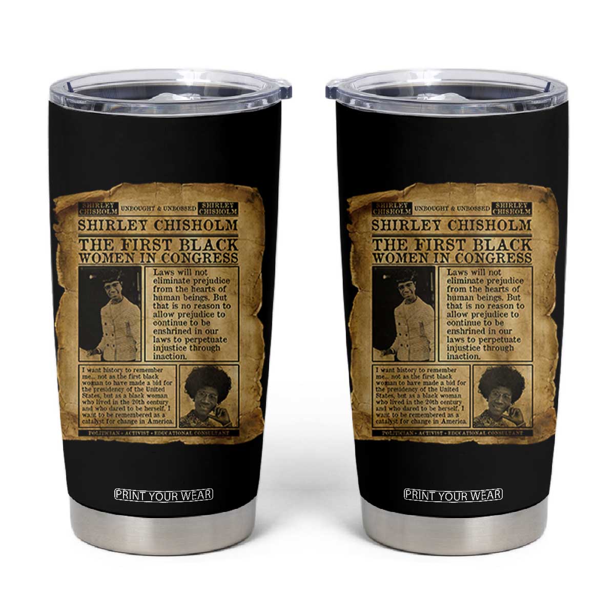 Vintage Newspaper Shirley Chisholm Tumbler Cup First Black Woman In Congress TS12 Black Print Your Wear