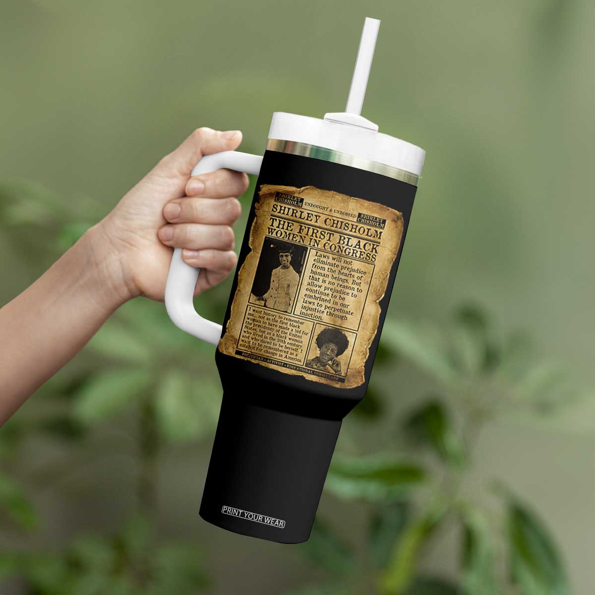 Vintage Newspaper Shirley Chisholm Tumbler With Handle First Black Woman In Congress TS12 Print Your Wear