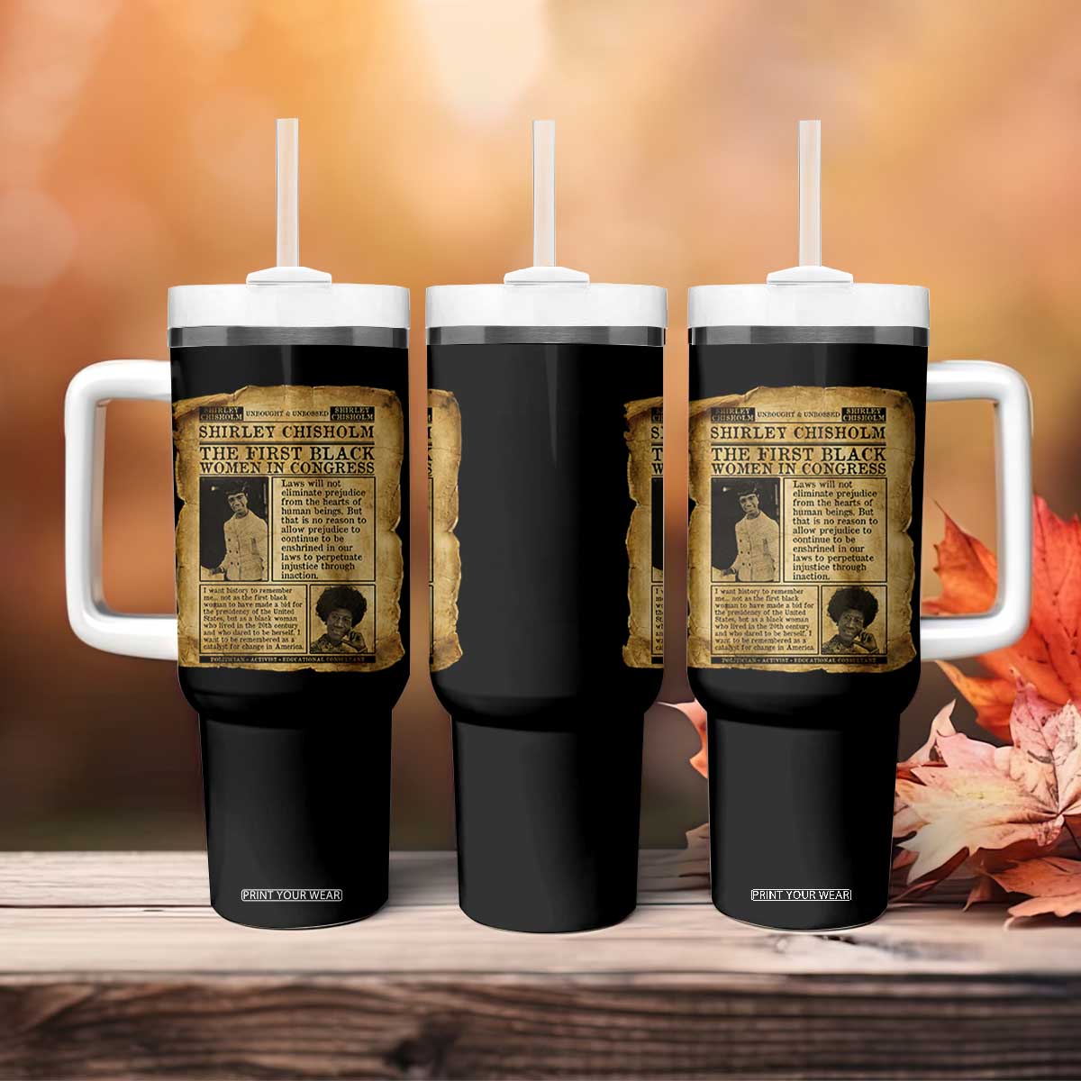 Vintage Newspaper Shirley Chisholm Tumbler With Handle First Black Woman In Congress TS12 Print Your Wear