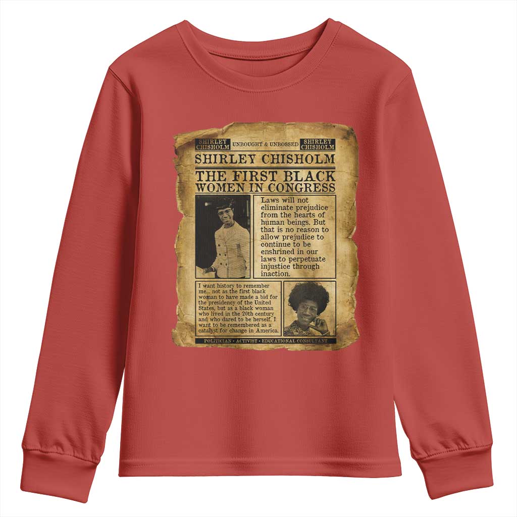 Vintage Newspaper Shirley Chisholm Youth Sweatshirt First Black Woman In Congress TS12 Red Print Your Wear