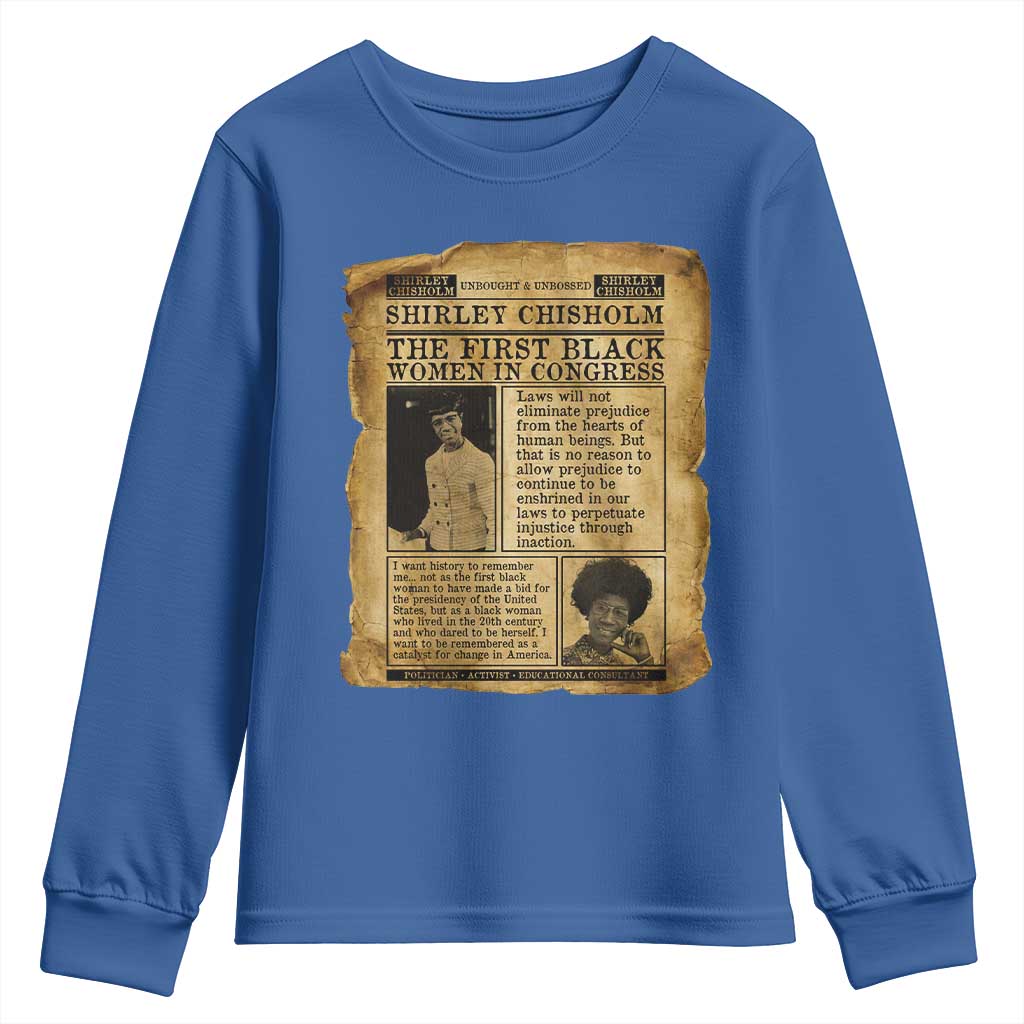 Vintage Newspaper Shirley Chisholm Youth Sweatshirt First Black Woman In Congress TS12 Royal Blue Print Your Wear