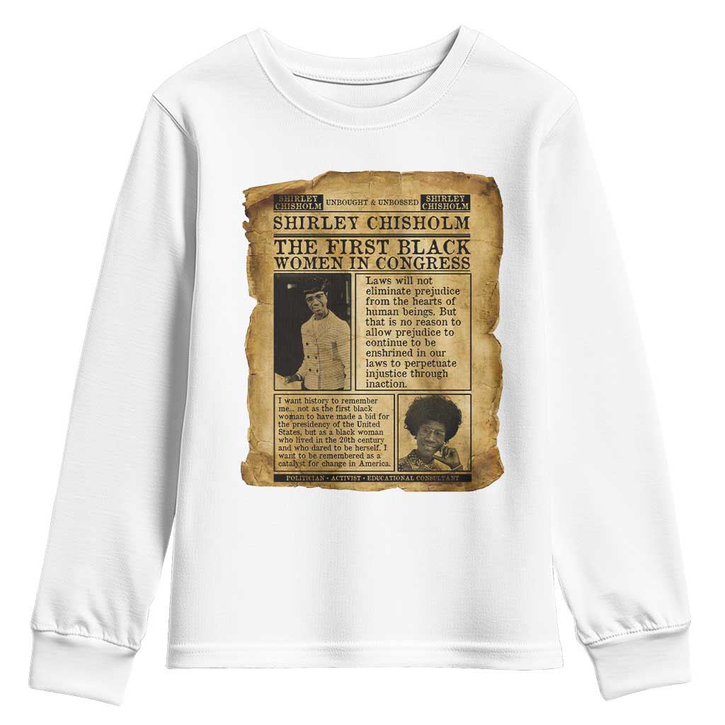 Vintage Newspaper Shirley Chisholm Youth Sweatshirt First Black Woman In Congress TS12 White Print Your Wear
