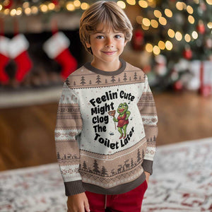Funny Frog Bathroom Jokes Ugly Christmas Sweater Feeling Cute Might Clog The Toilet Later TS12 Mocha Mousse Print Your Wear