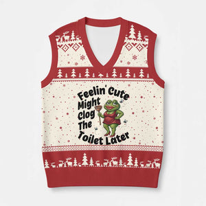 Funny Frog Bathroom Jokes V-Neck Knit Sweater Vest Feeling Cute Might Clog The Toilet Later TS12 Beige Red Print Your Wear