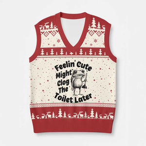 Funny Plumber Frog Gift V-Neck Knit Sweater Vest Feeling Cute Might Clog The Toilet Later TS12 Beige Red Print Your Wear