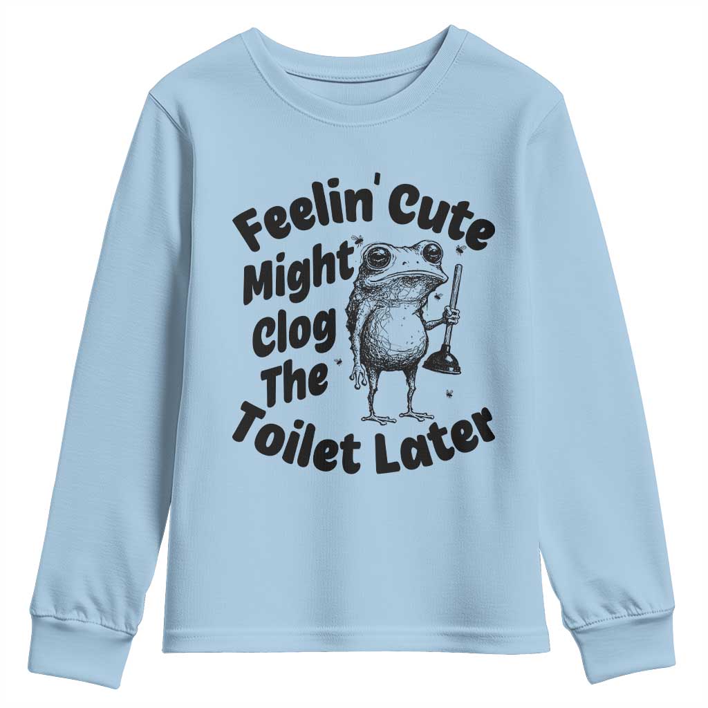 Funny Plumber Frog Gift Youth Sweatshirt Feeling Cute Might Clog The Toilet Later TS12 Light Blue Print Your Wear
