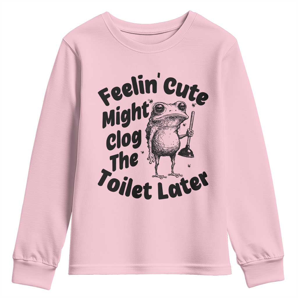 Funny Plumber Frog Gift Youth Sweatshirt Feeling Cute Might Clog The Toilet Later TS12 Light Pink Print Your Wear