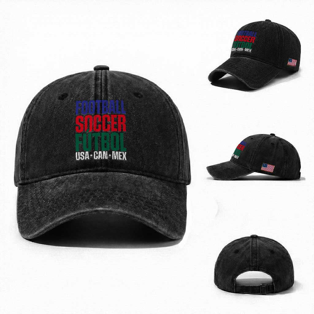 Canada Mexico USA Washed Cotton Baseball Cap Football Fan Gift TS12 Washed Cap Universal Fit Black Print Your Wear