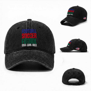 Canada Mexico USA Washed Cotton Baseball Cap Football Fan Gift TS12 Washed Cap Universal Fit Black Print Your Wear