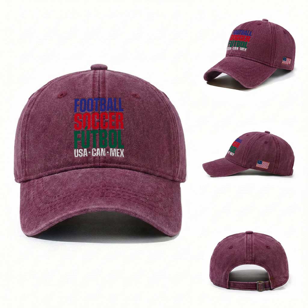 Canada Mexico USA Washed Cotton Baseball Cap Football Fan Gift TS12 Washed Cap Universal Fit Burgundy Print Your Wear