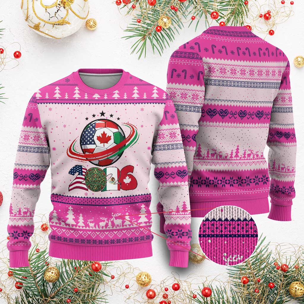 USA Mexico Canada Ugly Christmas Sweater 2026 Football Fan Gift TS12 Hot Pink Print Your Wear