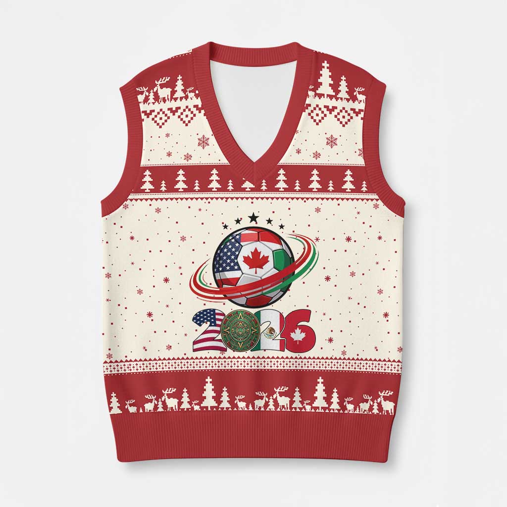 USA Mexico Canada V-Neck Knit Sweater Vest 2026 Football Fan Gift TS12 Beige Red Print Your Wear